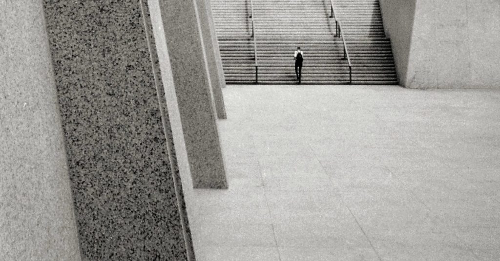 Empty courtyard and stairwell.
