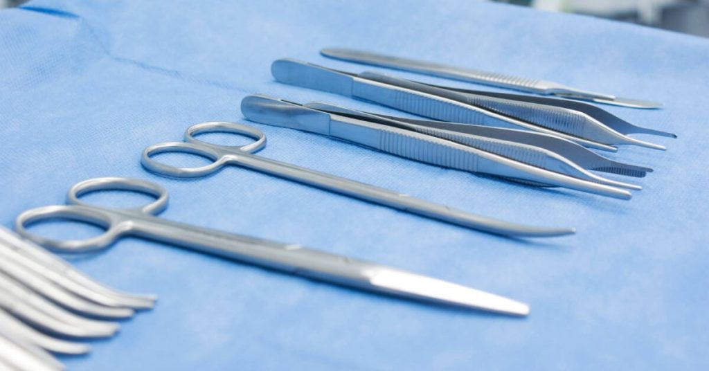 Surgical tools on a table