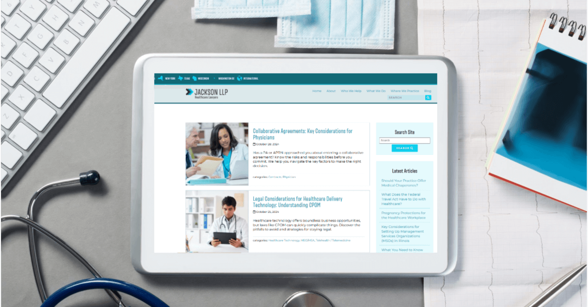 Tablet showing Jackson LLP blogs