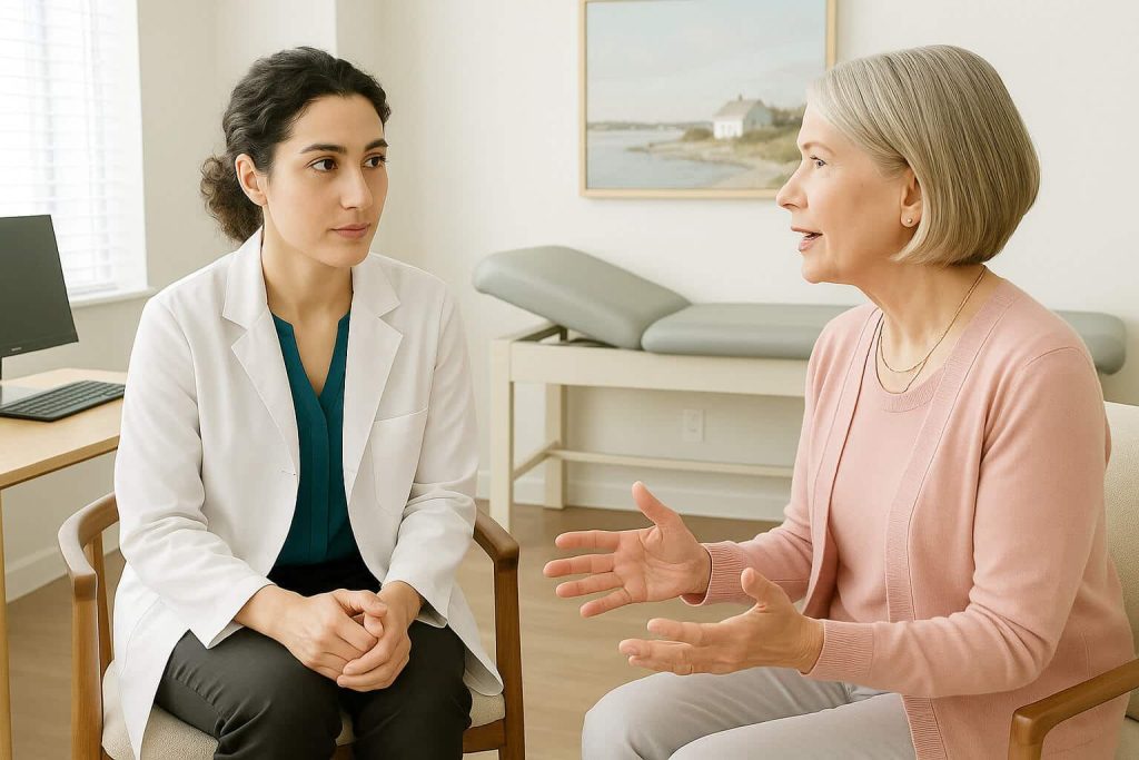 A doctor and a patient having a discussion.