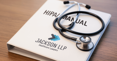 Stethescope on top of a medical manual with Jackson LLP logo