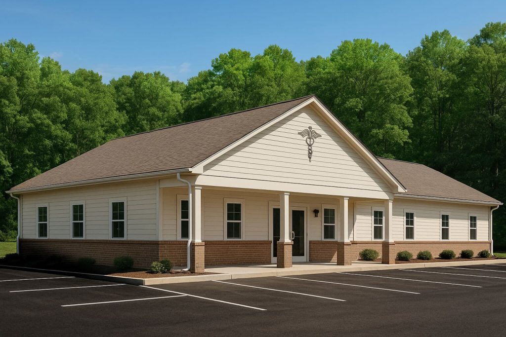 The exterior of a rural medical office.